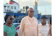 Minister of Public Works Juan Edghill at the Kingston Wharf on Sunday (Ministry of Public Works photo)