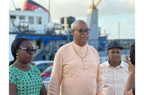 Minister of Public Works Juan Edghill at the Kingston Wharf on Sunday (Ministry of Public Works photo)