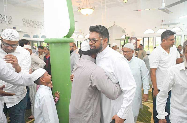 resident Dr. Irfaan Ali observes Eid-ul-Adha Salaat at the Leonora Sunnatul Jamaat back in 2024