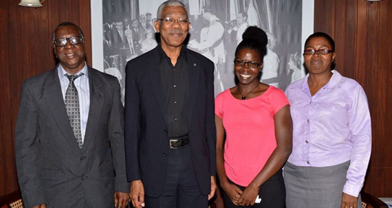 Elisa's father, Lennox Hamilton; President Granger, Elisa Hamilton and her mother, Paula Hamilton, during a meeting last week