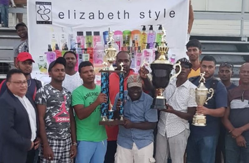 : East Coast Cricket Board president (ECCB) Bissoondyal Singh (far left) at the launching of the fifth edition of the Elizabeth Styles 40-over round-robin competition.