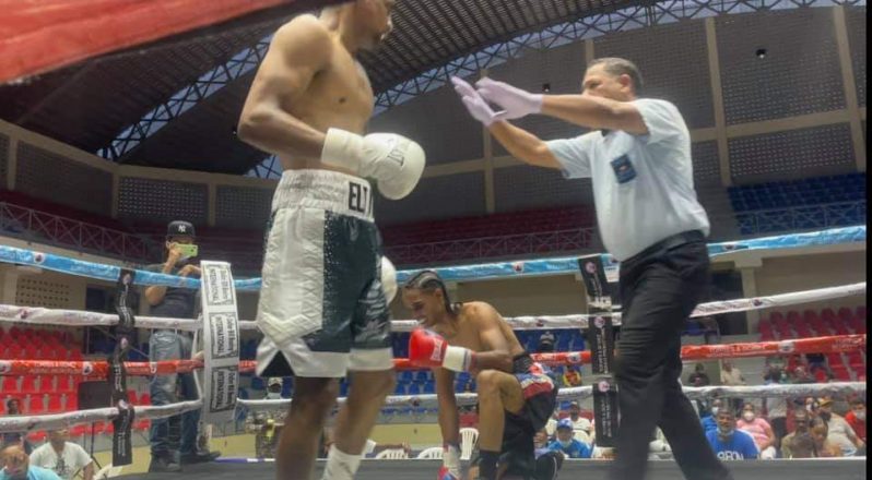 Elton Dharry knocked down his opponent three times in the opening round.