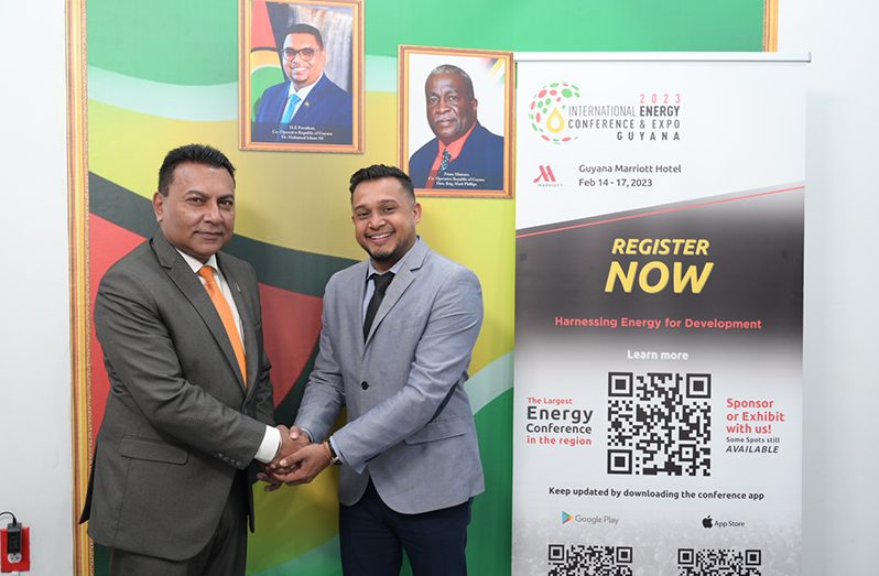 Chief Investment Officer at the Guyana Office for Investment, Dr. Peter Ramsaroop with Kurt Baboolall, Chief Executive Officer of the International Energy Conference and Expo Guyana 2023