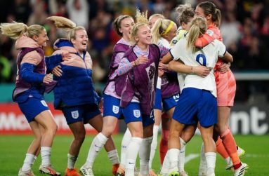England celebrate their penalty shootout win over Nigeria