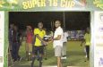 (Flashback) GDF’s Enoch Carmichael  (left) collecting best goalkeeper award from national goalkeeper, Eon Deviera
