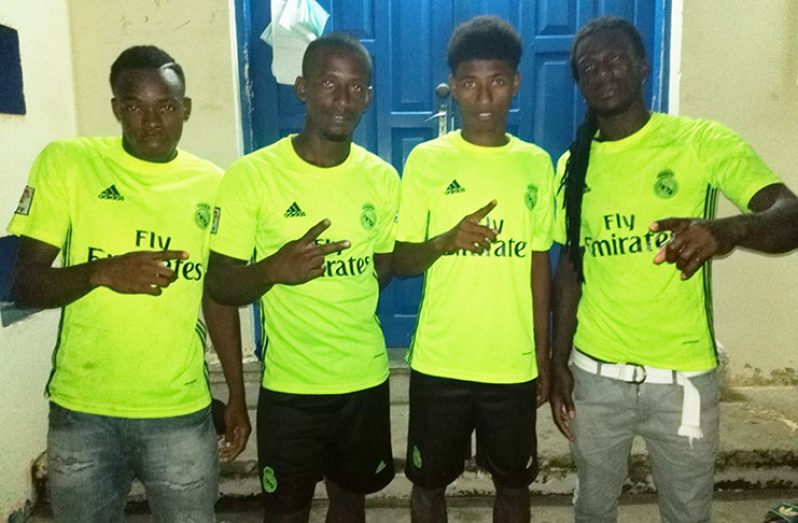 Scorers for Essequibo/ Pomeroon from left Oswin Henry, Michael Hendricks, Devon Romeo and Sheldon Pitt