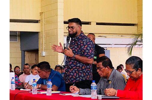 President, Dr Irfaan Ali and Minister of Agriculture, Zulfikar Mustapha, meeting with rice farmers, cash crop growers, and fisherfolk at Anna Regina on Saturday