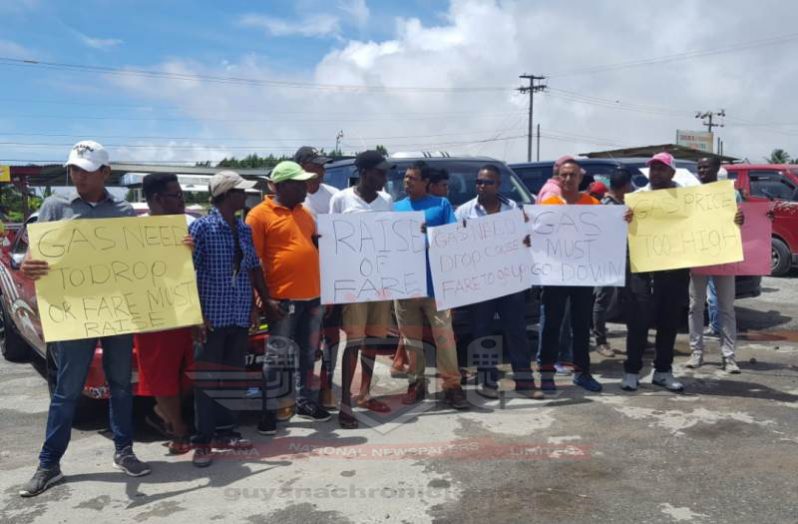 Hire car and minibus operators as they protested on Monday at Anna Regina.