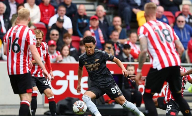 Brentford Community Stadium, London, Britain - September 18, 2022 Arsenal's Ethan Nwaneri in action REUTERS/David Klein.