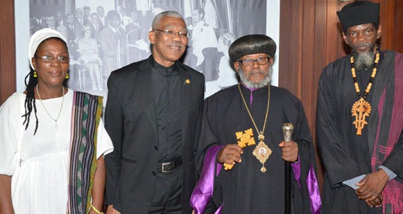 From left: Ms. Tsegute Sallasie, President David Granger, Archbishop Abuna Thaddeus and Mr. Abba Haile Mikael
