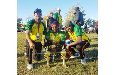 The three Guyanese players who are part of Melbourne, from left are: Raja Pooran, Eugene LaFleur and Kevin George