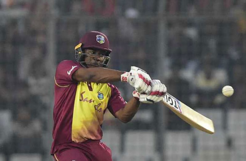 West Indies opener Evin Lewis goes on the attack during his Man-of-the-Match 89 in yesterday’s third T20 International.