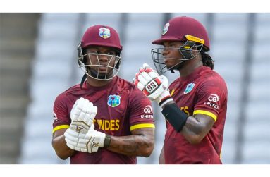 Evin Lewis and Keacy Carty's 77-run stand got West Indies flowing despite losing an early wicket•(AFP/Getty Images)