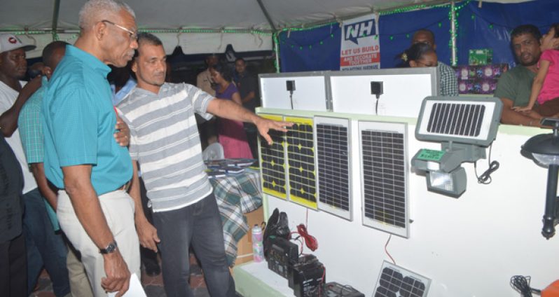 President David Granger at one of the Green Expo exhibits.