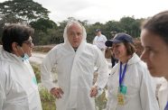 FAO high-level mission visits an FAO-supported pig farm in the Dominican Republic