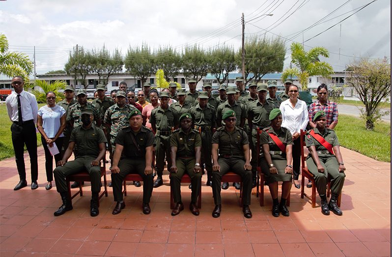 (Seated) Senior GDF ranks flanked by the 26 ranks drawn from various units across the Force have commenced the Grade Three Finance Course