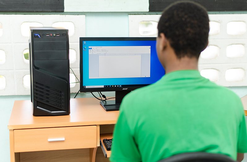 A teenager using one of the computers (Office of the First Lady photo)