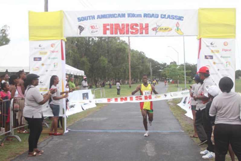 Guyana’s Cleveland Forde comes home unchallenged to win the SA 10km.