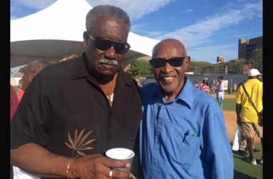 Six-foot-four, August-born Sir Clive Lloyd towers over five-foot-nine, March-born Francis Quamina Farrier with mutual respect.