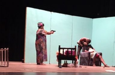 Gunplay in this play at the National Cultural Centre, Georgetown in 2017 (Photo by Francis Q. Farrier)