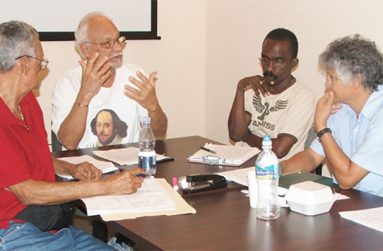 From left; Ken Corsbie, Michael Gilkes, Eugene Williams and Henry Muttoo - all former members of the Theatre Guild of Guyana. All migrated (Photo courtesy of Ken Corsbie)