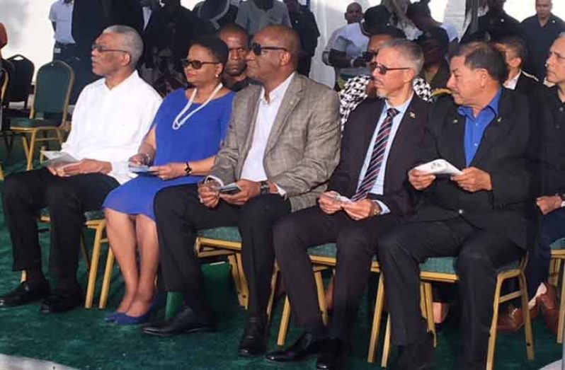 At the Health Fair, President of Guyana, H.E. David Granger; Public Health Minister Volda Lawrence; Minister of State Joseph Harmon; Minister of Business Dominic Gaskin; and Minister of Indigenous Peoples’ Affairs, Sydney Allicock. (Photo by FQ Farrier)