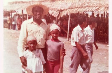 Farrier with his two daughters at an Easter Rodeo at Lethem many years ago