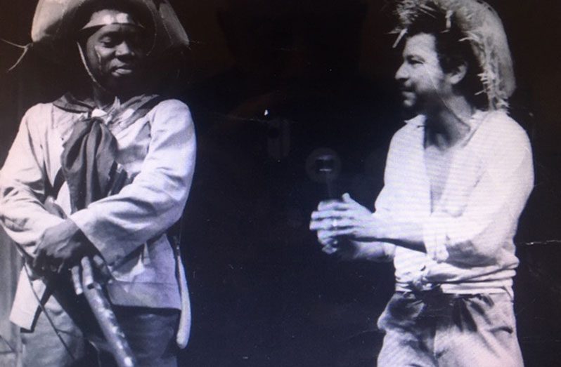 Ron Bobb-Semple at right with Ricardo Smith in "The Rogues Trial" at the Theatre Guild Playhouse, Kingston, Georgetown, Guyana