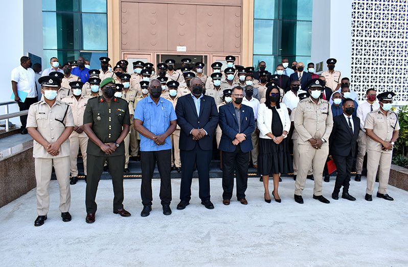 Prime Minister Brigadier (ret’d) Mark Phillips to senior officers of the Guyana Police Force: “Without integrity, your organisation will suffer” (Elvin Croker photo)