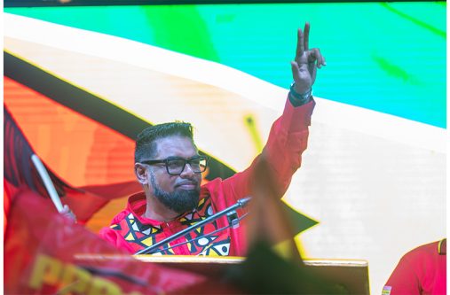 President, Dr Irfaan Ali speaking at a public meeting at Herstelling, East Bank Demerara on Saturday night (Delano Williams photos)