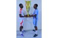 Faceoff! Captain of Bent St. Adrian Aaron (left) and skipper of Back Circle Stephon McLean pose with the championship trophy ahead of tonight’s final