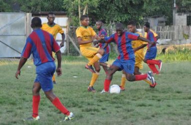 Part of the action between Soesdyke Falcons (yellow) and Timehri Panthers