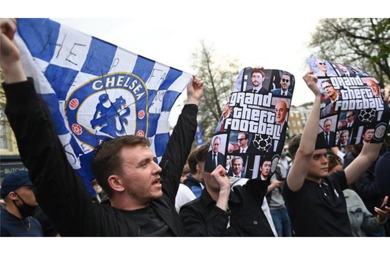 Chelsea fans protested their involvement outside Stamford Bridge.