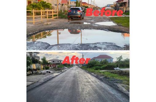 A before and after photo of the farm access road on the EBD  