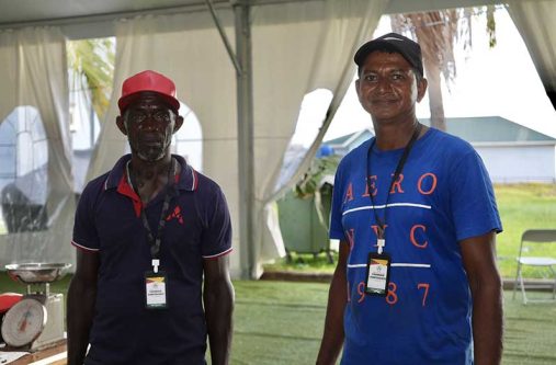 Farmers Justin Bacchus and Christopher Bhuphan at the Farmers’ Market held alongside the Farmers’ Conference 2026 (Sachin Persaud photos)