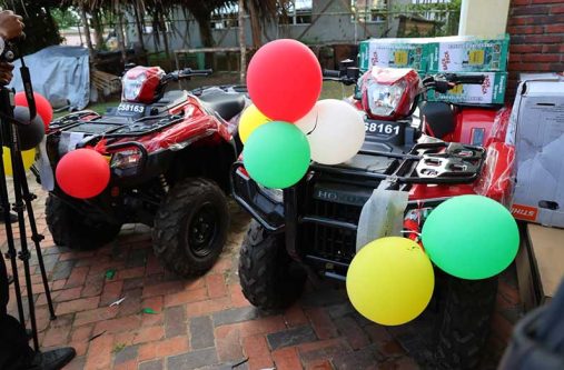 Two all-terrain vehicles (ATVs) were also handed over, along with cutlasses, files, garden hoes, spades, mist blowers, brush cutters, chainsaws, fertilisers, agricultural chemicals, bumba pumps, spray cans, shadehouse plastic and shade mesh, among other farming supplies