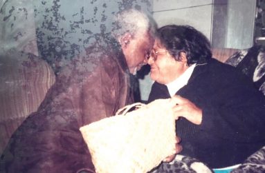 Farrier and Indigenous theatre colleague of New Zealand rubbing noses in the traditional Maori culture.