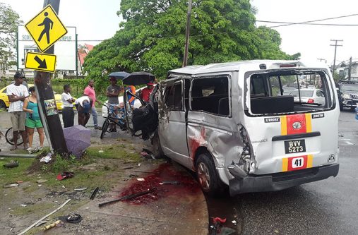 The minibus that slammed into the utility pole
