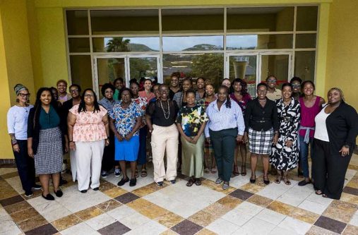 Representatives from the CFCJ Movement Advisory Committee, Support Staff, Global Fund for Women, USAID, CIWiL – St. Kitts & Nevis Chapter and Africa Movement Lead with attendees from 22 organisations championing climate justice and gender equality in the Caribbean. CFCJ Photos/Chameleon Media