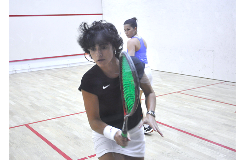 Nicolette Fernandes (foreground) beat Mary Fung-a-Fat on Saturday night (Sean Devers photo)