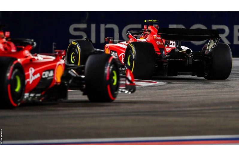 Carlos Sainz and Charles Leclerc ran one-two for Ferrari but Leclerc lost places during the safety car