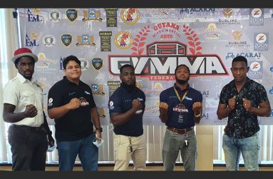 From left, five of the six athletes heading off to the IMMAF World Championships in the UAE – Webster McRae, Christopher James, Akeem Fraser, Corwin D’Anjou and Ijaz Cave.