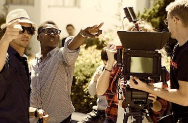 Writer/Director Mason Richards (centre), with assistant cameraman Jack Elliot and Kelly Gardner (Cinematographer).
