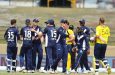 Players shake hands, as Victoria are victorious during the ExxonMobil Guyana Global Super League T20 match between Hampshire Hawks and Victoria at Providence Stadium on December 05, 2024 in Georgetown, Guyana. (Photo by Ashley Allen - GSLT20/Global Super League via Getty Images)