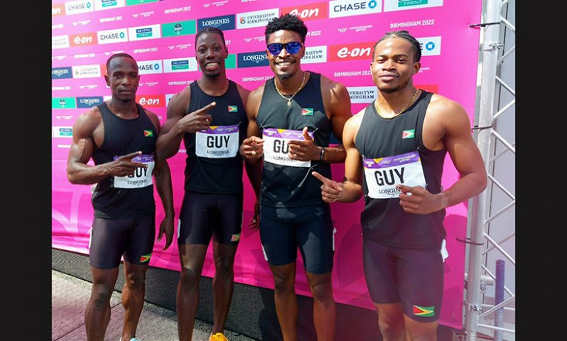A JOB WELL DONE! In chronological order as they raced, Akeem Stewart, Emanuel Archibald, Arinze Chance and Noelex Holder after their 4th place finish in  the Men’s 4x100m Relay Finals at the Commonwealth Games.