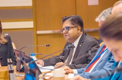 Senior Minister in the Office of the President with Responsibility for Finance, Dr Ashni Singh, delivering remarks during a High-Level Ministerial Dialogue at the United Nations Headquarters in New York