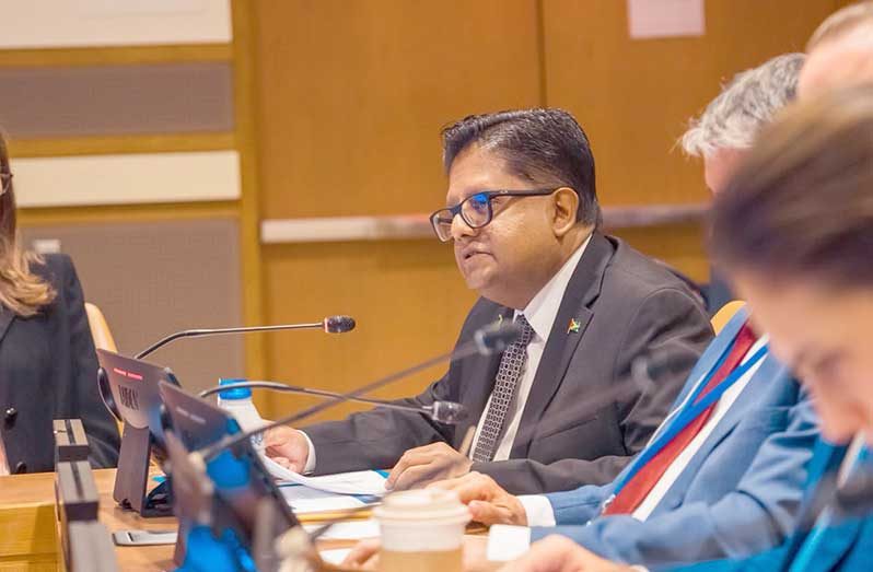 Senior Minister in the Office of the President with Responsibility for Finance, Dr Ashni Singh, delivering remarks during a High-Level Ministerial Dialogue at the United Nations Headquarters in New York