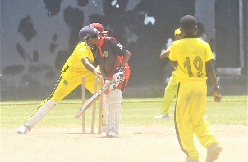 Joseph Bholo troubled the batters to finish with 1-16 from seven tight overs at Bourda yesterday (Sean Devers photo)