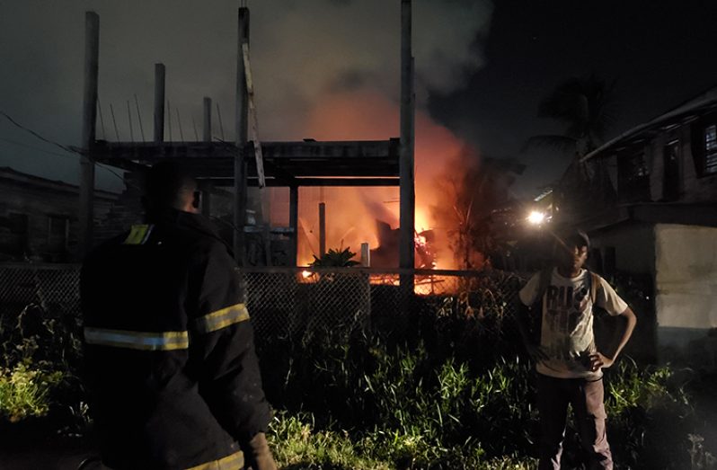 The small wooden single flat house was completely destroyed by fire