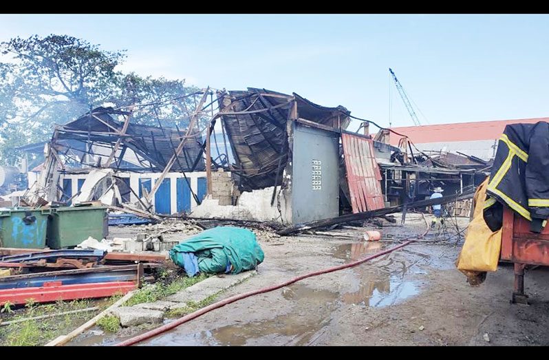 The gutted GNSC workshop (Guyana Fire Service Photo)